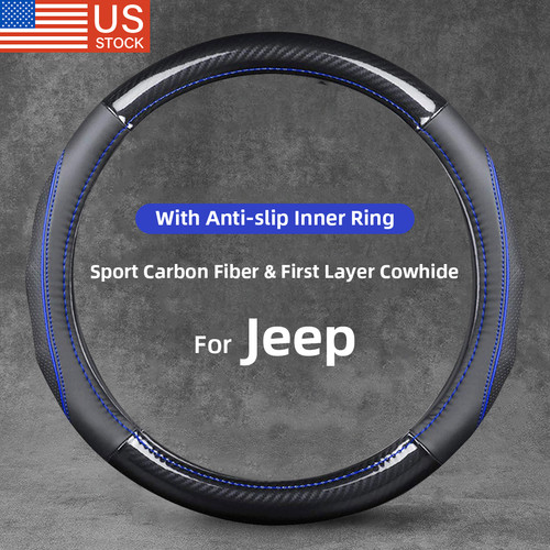 Sport Carbon Fiber Non-Slip Steering Wheel Cover Sleeve Protector For Jeep 15''