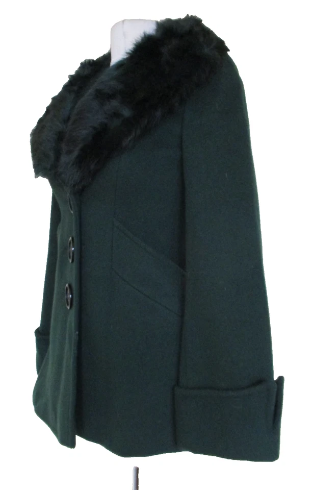 Chaqueta Abrigo Jackie Stuart Vintage Años 60/70 Verde Oscuro Guisante Cuello Piel XS Mujer Foto 2 de 4