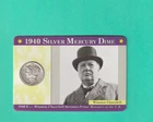 1940 SILVER MERCURY DIME IN TIMELINE CARD OF WINSTON CHURCHILL