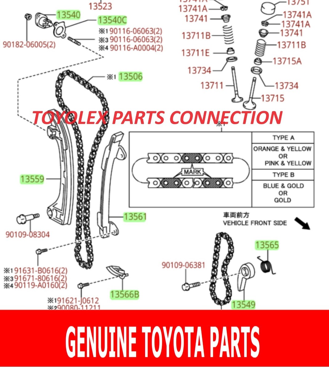 TOYOTA 2AZFE - 2.4 16-VALVE FACTORY TIMING CHAIN KIT- SEE
