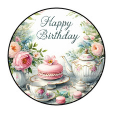 30 HAPPY BIRTHDAY TEA PARTY ENVELOPE SEALS STICKERS LABELS TAGS 1.5" ROUND