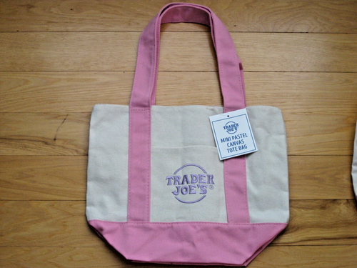 Trader Joes Pastel Mini Canvas Tote Bags 2025 LIMITED EDITION LOT of 4 NEW - Picture 2 of 5