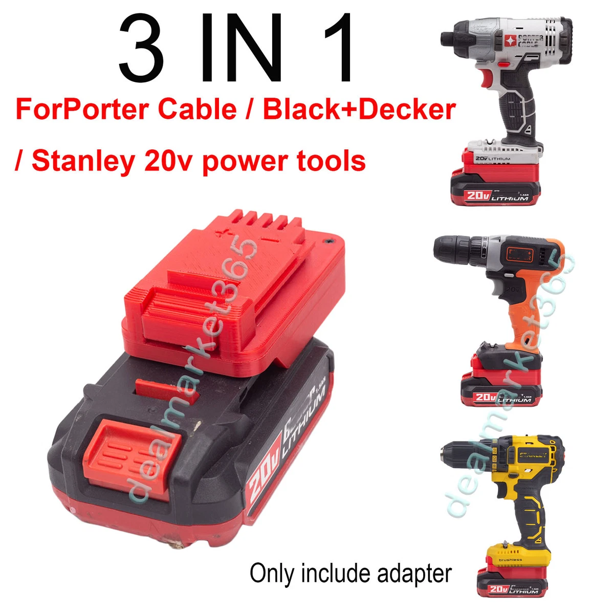 Black+Decker/Porter-Cable/Stanley to Dewalt Li-ion Battery Adapter