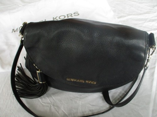 Michael Kors Bedford Black Pebbled Leather Tassel Zipper Foldover Crossbody Bag - Picture 12 of 12