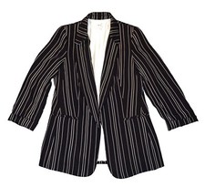 Bar III Women  s B W Open Blazer No Buttons W/ Pin Stripes W/ Shoulder Pads Sz SM