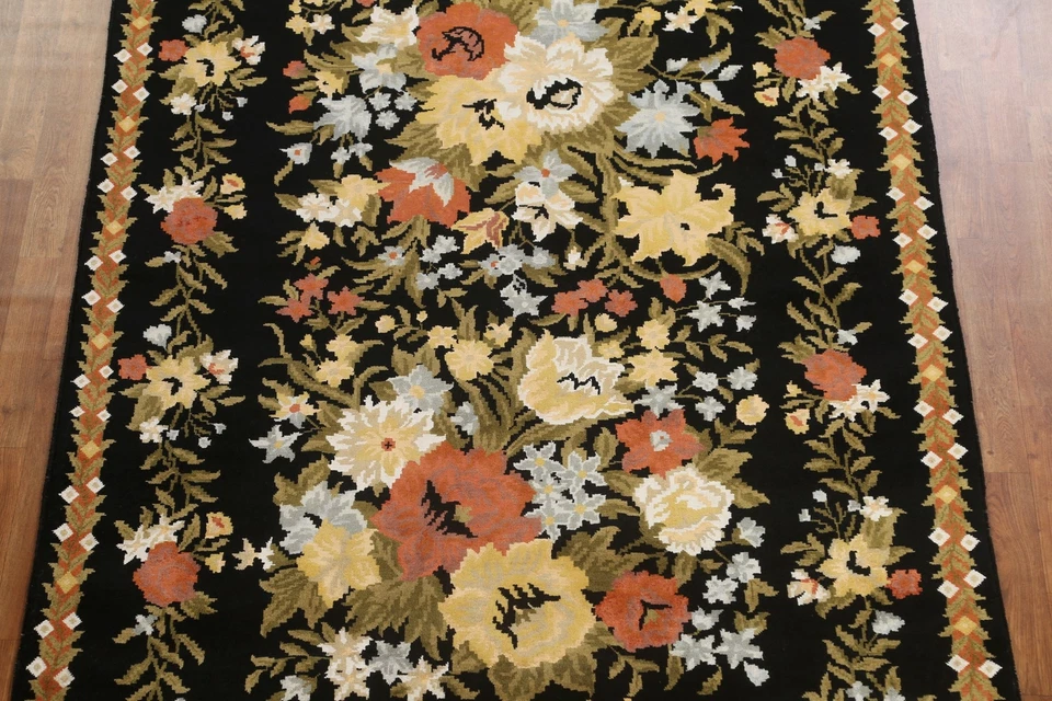 Wool/ Silk Floral Aubusson Oriental 6'x8' Area Rug Vegetable Dye Hand-knotted - Image 3 of 4