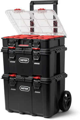 3 Piece Modular Tools Organizer Rolling Tool Box System for Garage Storage Black