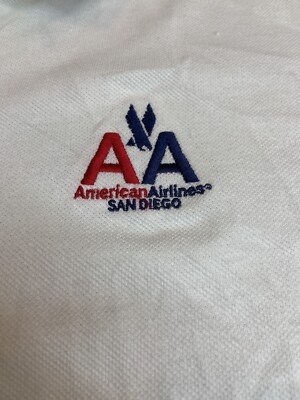 Vintage American Airlines San Diego polo white shirt mens XL USA  Embroidered