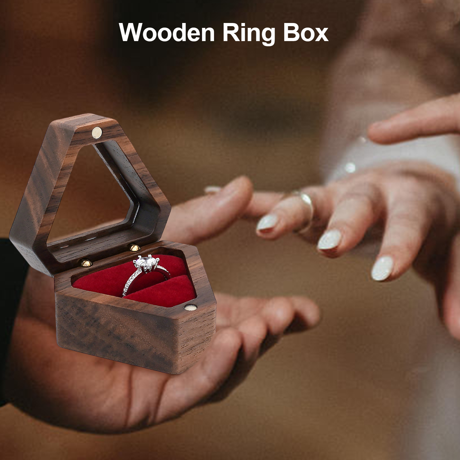 Engagement Ring Box Rustic Storage Solid Wood Single Ring Box Portable-image