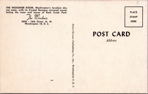 Woodner Room interior dining room Washington DC Rock Creek Park postcard A165 - Picture 2 of 2