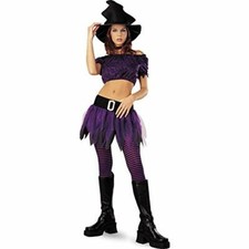 Teen 7-9 4 Pc Set Deceptions Wicked Witch Hat Tights Miniskirt Halloween Costume