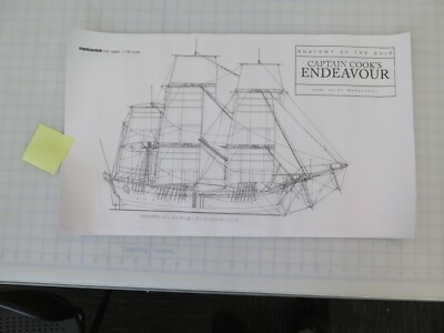  HMS Endeavour profile waterline and rig drawing 1/96