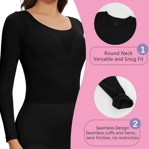 Ultradünnes Damen-T-Shirt Thermo Haut Basisschicht Oberteil Winter Langarm tailliert - Bild 10 von 15