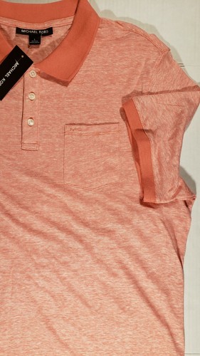 New Michael Kors Men's 100% Cotton Short Sleeve MK Polo Shirt Grapefruit Size L - Picture 2 of 3