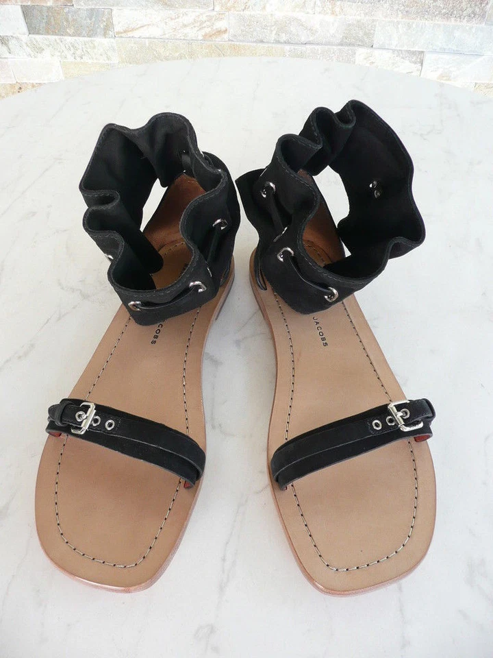 Marc By Marc Jacobs 38 Sandali Scarpe Cuoio Nero Nuovo Origin. - Immagine 3 di 4