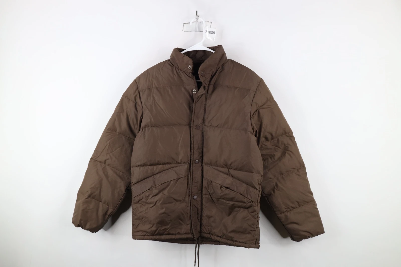 Vintage 70s Streetwear Mens Size Small Distressed Duck Down Puffer Jacket Brown