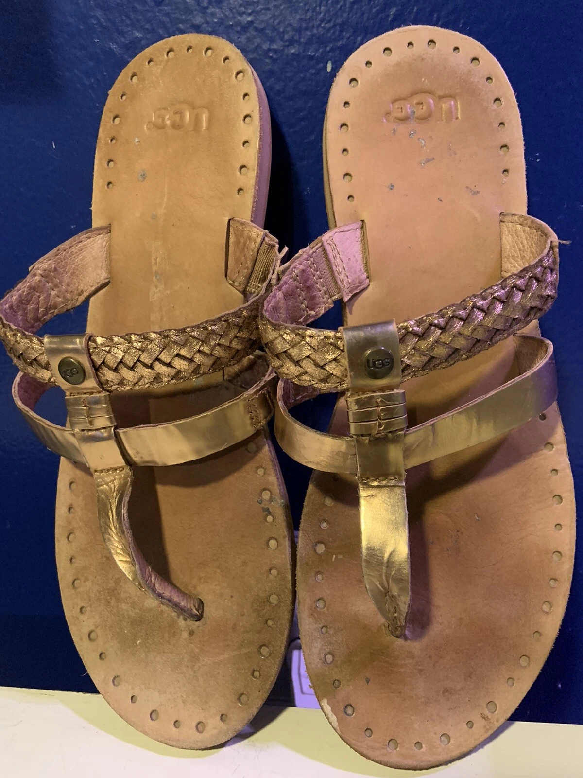 Sandali infradito UGG donna taglia 8 5 Bria cinturino intrecciato pelle marrone slip on