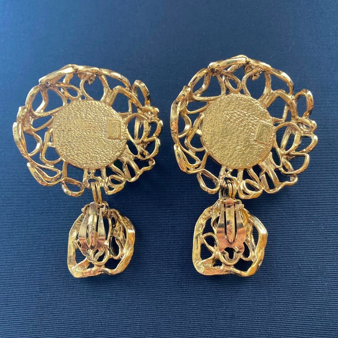 YVES SAINT LAURENT YSL Earrings AUTH Logo Mark Vintage Gold