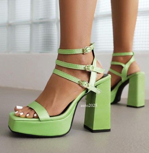 Women's Platform Peep Toe Ankle Strap Sandals Shoes 12cm High Heel Buckle Chic - Picture 8 of 28