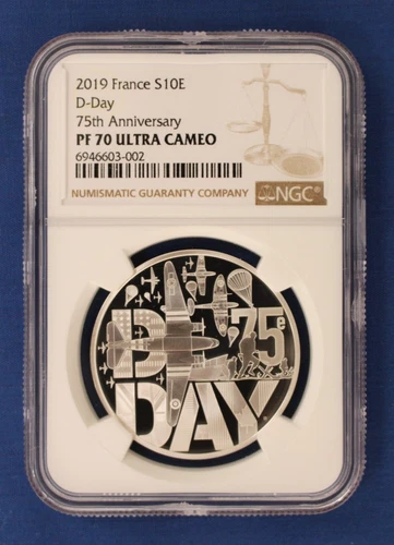 2019 France Silver Proof 10 Euro coin "D Day 75th Anniversary" NGC PF70 with COA