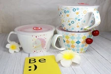 Unique Shape Microwavable Ceramic Noodle Bowl with Handle & Seal Fine Porcelain