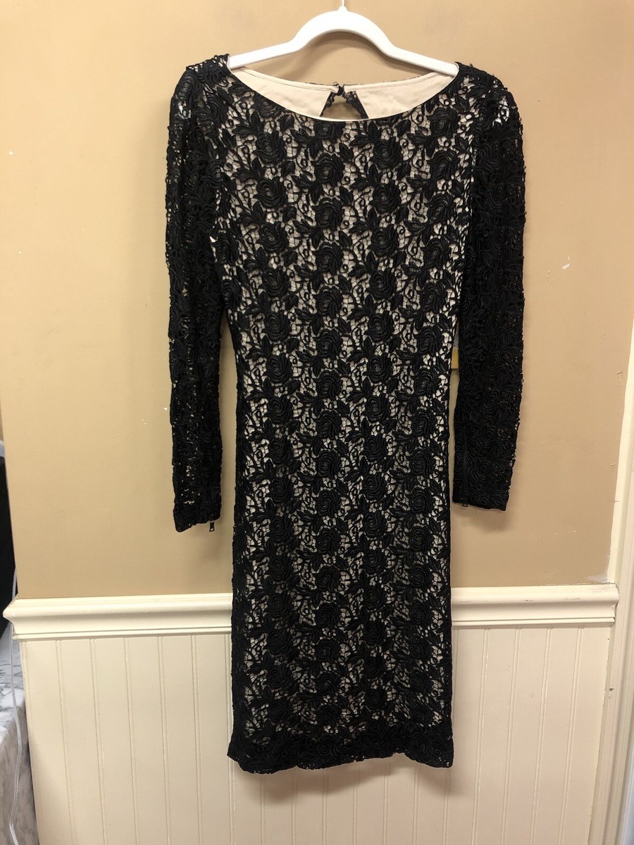 Alice Olivia Dandi Black Open Back Long Sleeve Cocktail Dress Size 8 NWT  $495