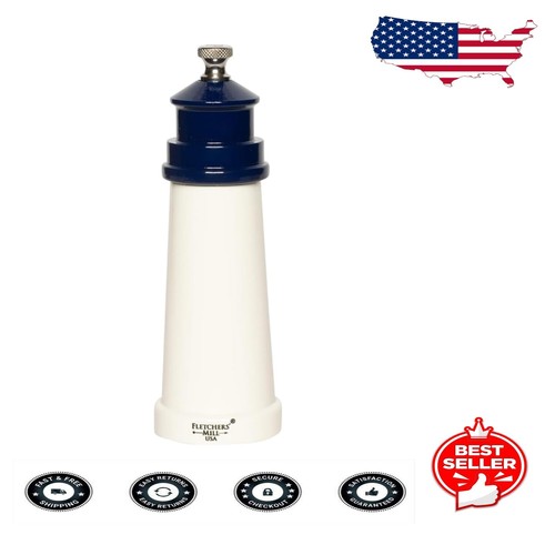 6-Inch Lighthouse Pepper Mill - White/Cobalt with Adjustable Coarseness, Made...