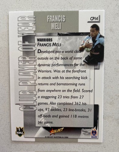 2004 Select NRL INSERTS Authentic Club Player of the Year 2003 CAPTAIN CARD - 第 27/41 張圖片
