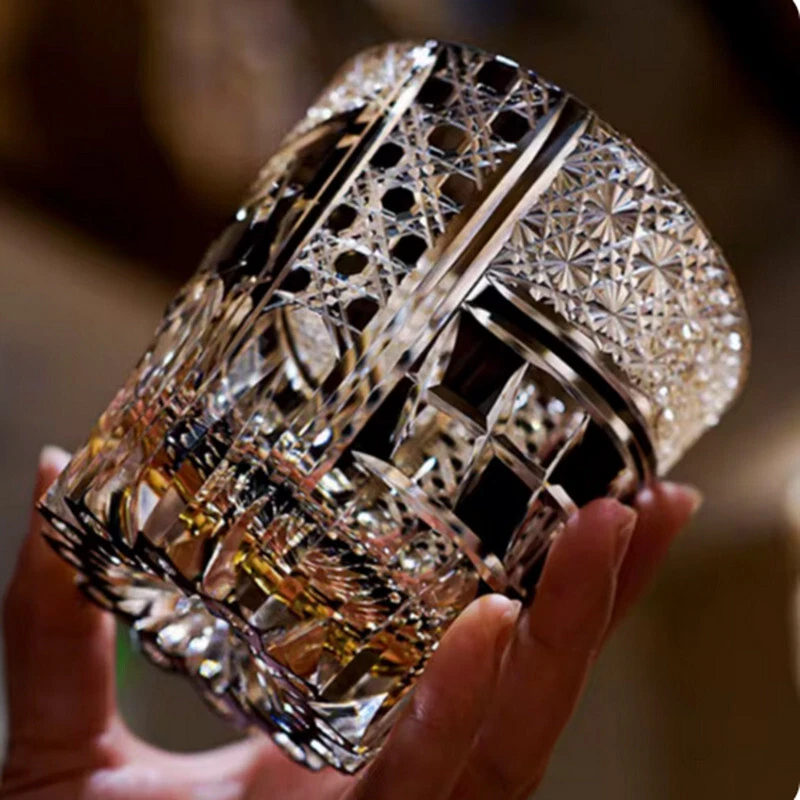 Antiguo vaso Edo Kiriko corte a mano cristal whisky bourbon escocés Foto 2 de 4