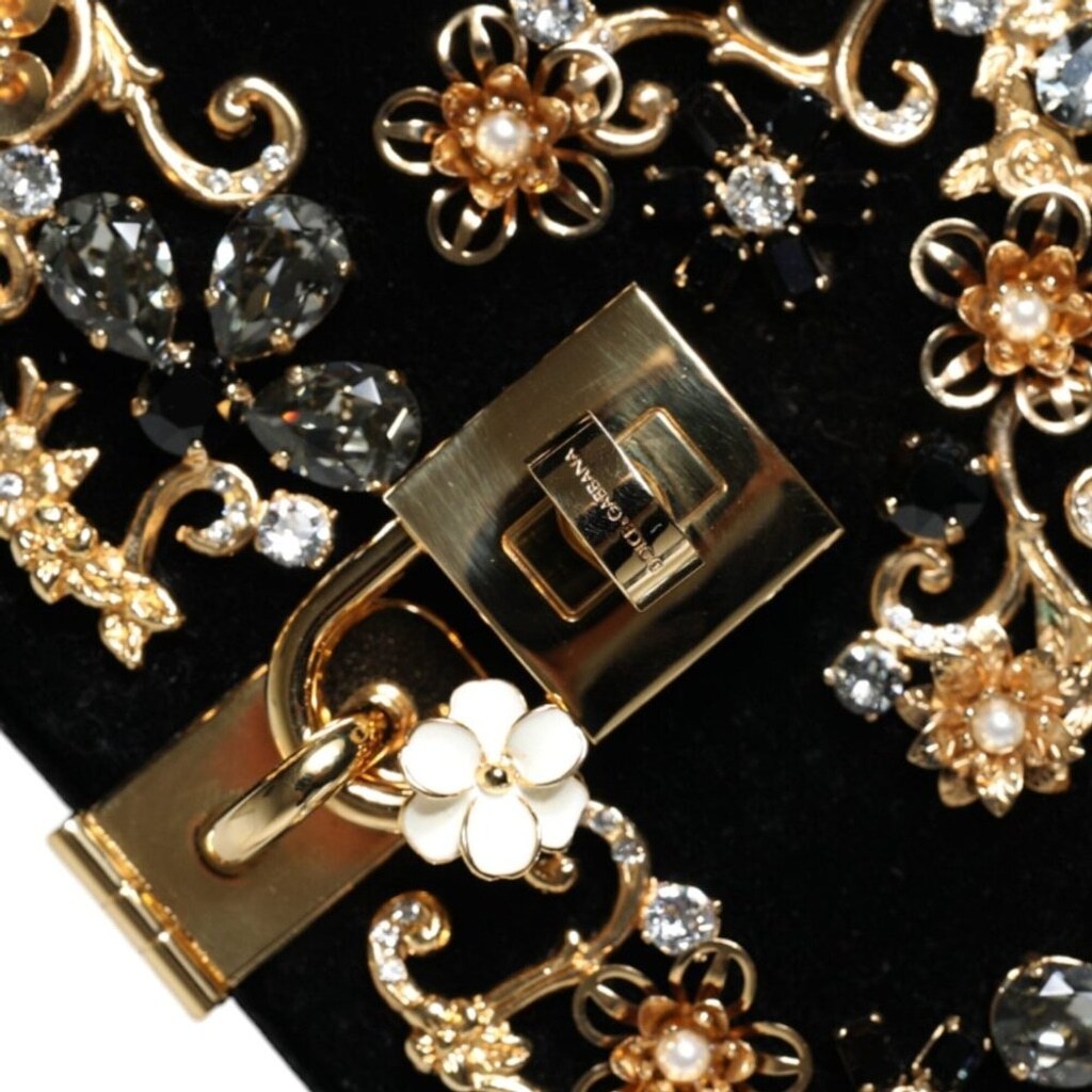 【VIP価格】DOLCE & GABBANA Velvet Crystal Clutch Dolce & Gabbana Black Velvet Floral Crystal Clutch Evening