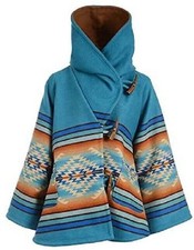 Kelly Reilly Wool Cape Beth Dutton Yellowstone Geometric Hooded Poncho Blue Coat