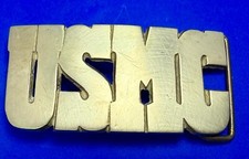 USMC United States Marine Corps Block Letters Military Solid Brass Belt Buckle