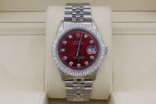 Rolex Datejust 36mm Custom 3ct VS Diamond Bezel & Red Dial S/S Quickset - 第 2/5 張圖片