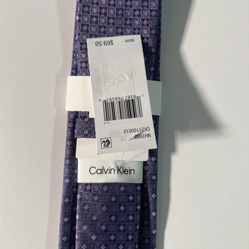 Calvin Klein Neck Tie Silk Blend Purple Box Pattern MSRP $69.50 NWT - Picture 3 of 4