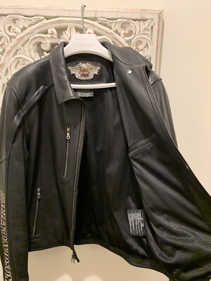 Harley Davidson Mens Roadhouse Black Leather MOTORCYCLE Jacket XL