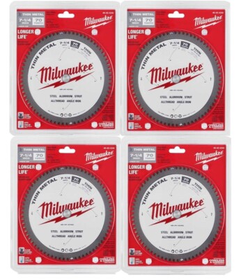 4 MILWAUKEE 7-1/4'' METAL STEEL CUTTING CARBIDE CIRCULAR SAW BLADE 70T 48-40-4240