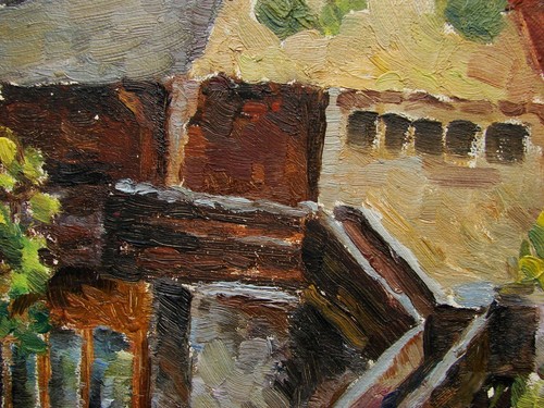 Ukrainian Soviet Oil Painting Pointillism Architecture garden - Picture 4 of 4