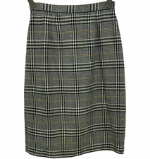 Vintage Glen Plaid Womens Pencil Skirt Size S Preppy Academia Wool Blend