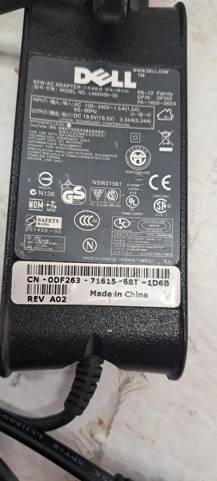 lote de 6 adaptadores de CA originales Dell 65W PA-12 CC 19.5V 3.34A - 0DF263 DF263 Foto 2 de 4