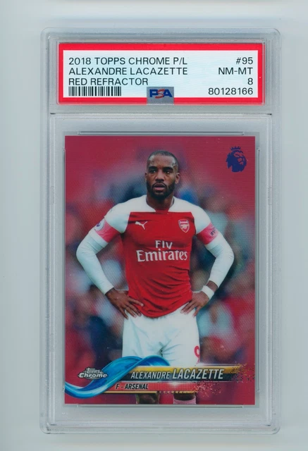 2018-19 Alexandre Lacazette Topps Chrome Red Refractor Arsenal Card 4/10 PSA 8