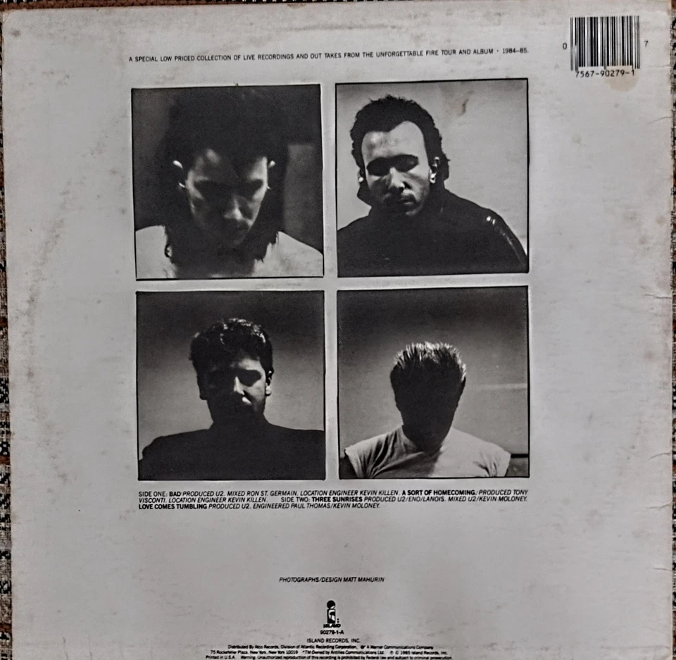 U2 Wide Awake In America Live 12" Vinyl EP Mini Album 1985 Island 90279-1-A. Ex. - Image 2 of 4