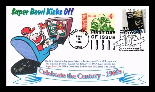 SUPER BOWL I FOOTBALL 1960S CELEBRATE CENTURY FDC COMBO JUVELAR 7 OF 10 US COVER
