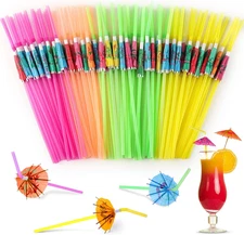 50-Piece Assorted Umbrella Straws for Tropical Cocktails and Luau Parties