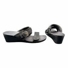 Vionic Natoma Black Suede Wedge Sandals Women  s 9 Orthotic Comfort