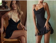 NWT HOUSE OF CB 'Rossella' Black Ruffle Mini Dress Size XS MSRP $255
