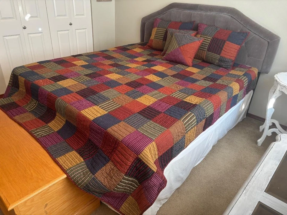 THE COMPANY STORE PATCHWORK ALGODÓN A RAYAS EDREDÓN KING REVERSIBLE VINTAGE 5 PIEZAS #126 Foto 4 de 4