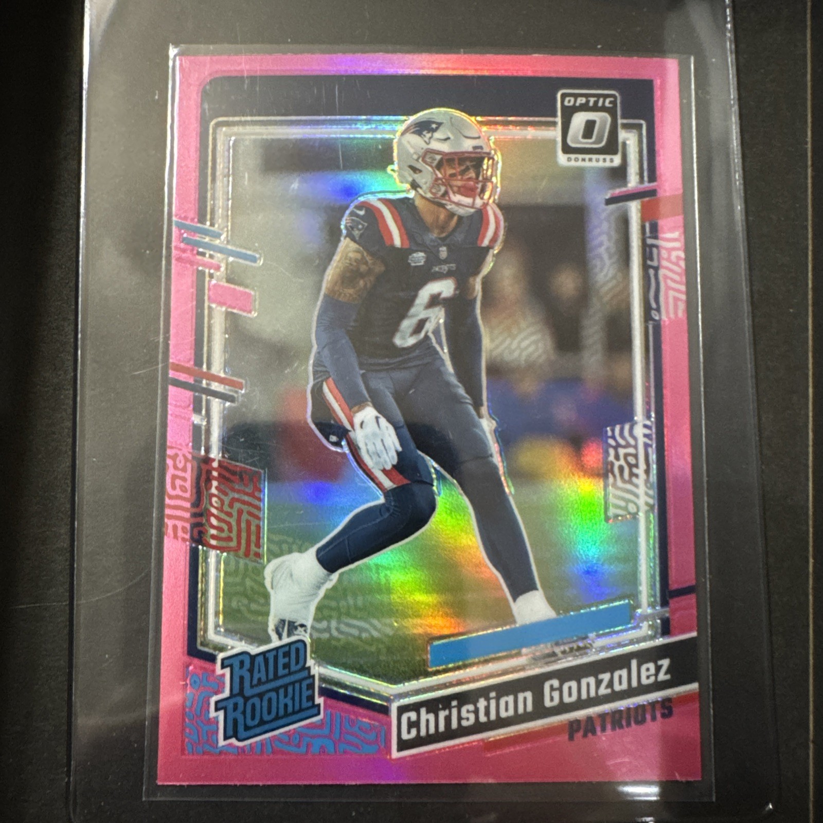 2023 Donruss Optic Christian Gonzalez Rated Rookie Pink #274 Patriots (RC)