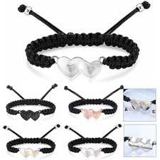 Heart To Heart Double Hole Pendant Braided Rope Funeral Urn Bracelet for Ashes