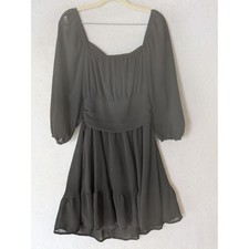 Mini Dress Women's Large Black Ruffle Hem Sheer Balloon Sleeve Square Neck