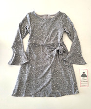 Rare Edition Girls Size 10 Party Dress Long Sleeves Wrap Skirt Sequin Gray